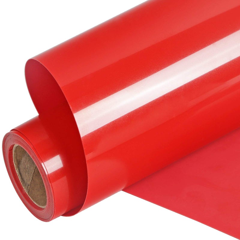 FUNKAKA Red HTV Heat Transfer Vinyl Rolls, 12" x 9ft Glossy Red Iron on Vinyl for T-Shirt, Adhesive Vinyl for All Cutter Machines Easy to Cut & Weed for Heat Vinyl Design - Image 1